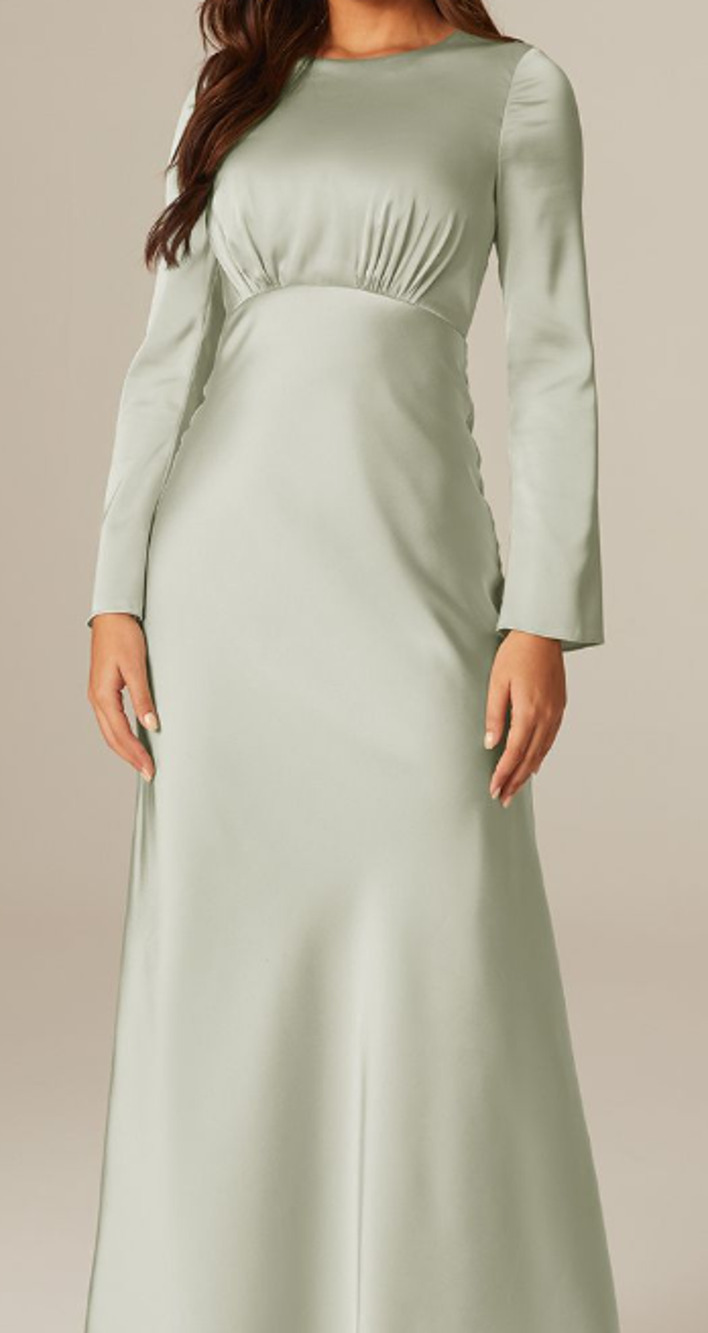 AW BRIDAL 6 S sage green satin Ginevra bridesmaid formal maxi dress NEW B40
